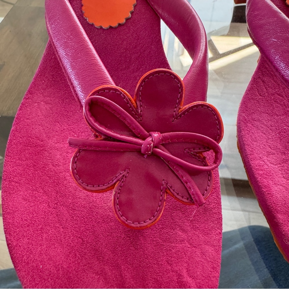Vintage Flower Ribbon Thong Kitten Heels Pink Orange Summer Made in Spain Sz 10 - Picture 4 of 15